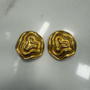 Vintage Gold-Tone Textured Round Earrings